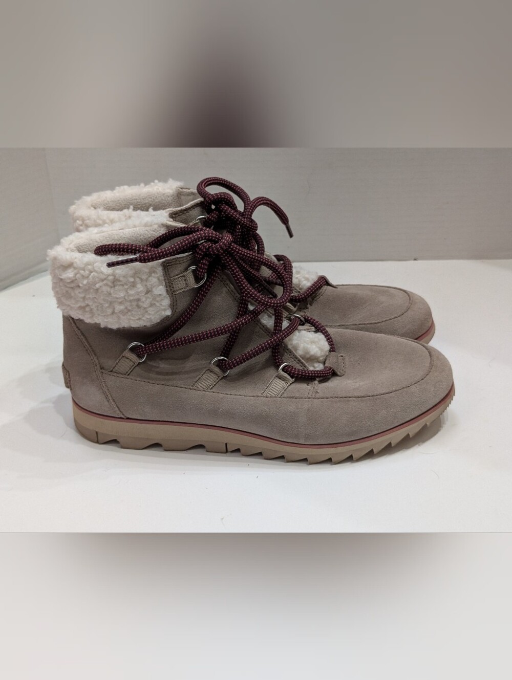 Sorel Women's 10 Harlow Lace Cozy Waterproof Boots Omega Taupe/Ancient Fossil